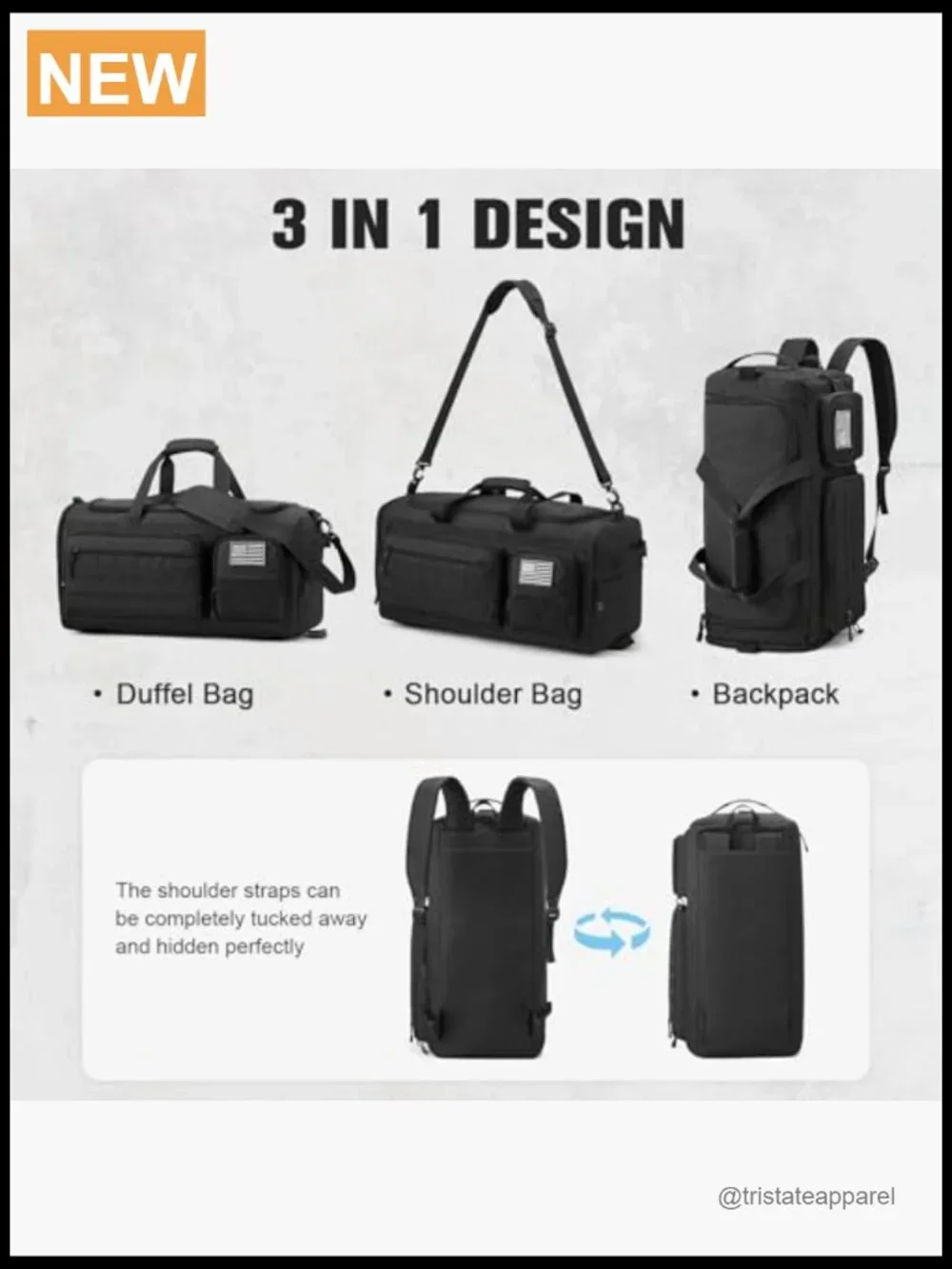3-in-1 Travel Duffle Bag 50L Gym Sports Tactical Backpack Shoe Compartment